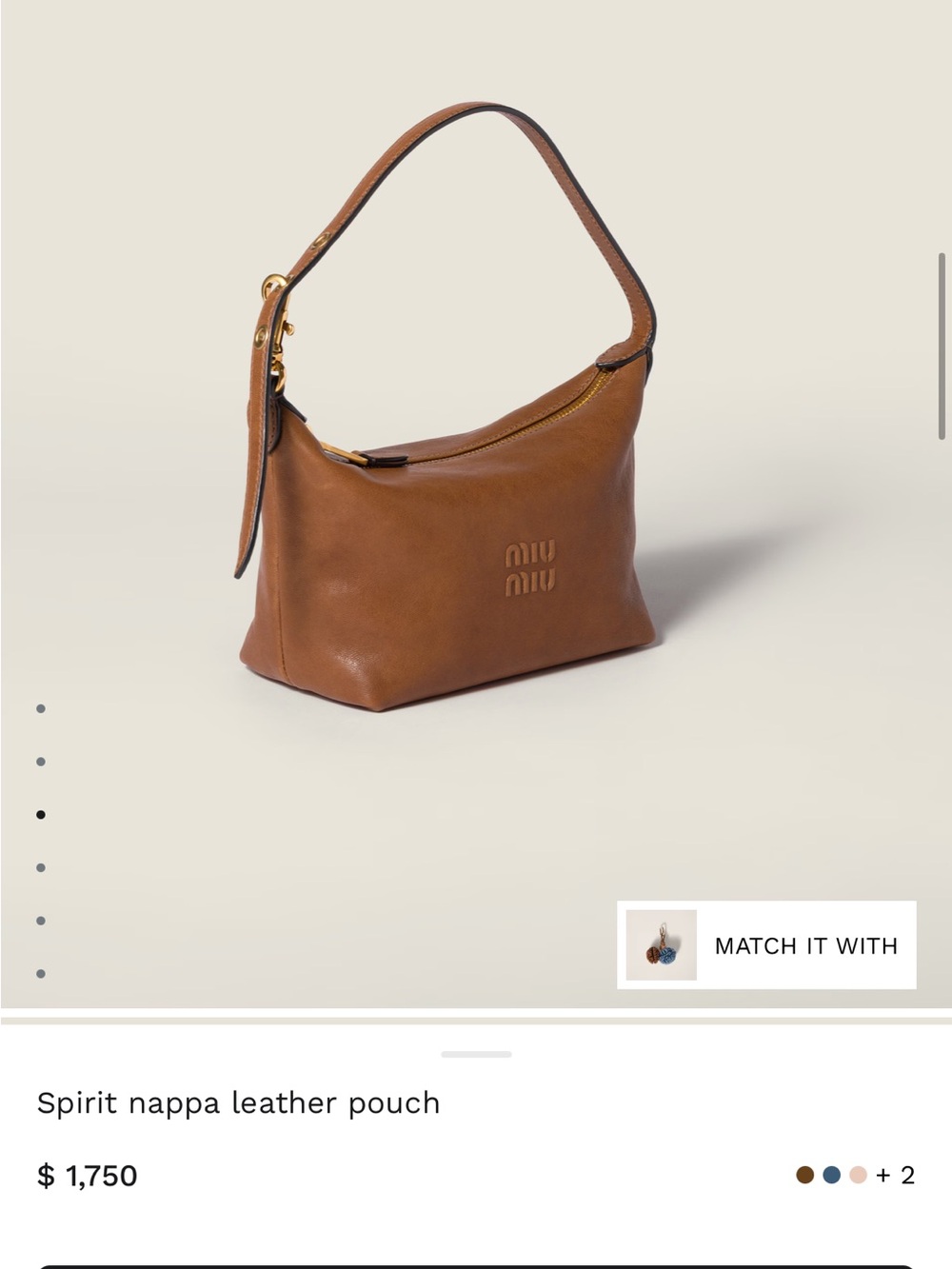 Miu Miu Tan Nappa Leather Shoulder Pouch